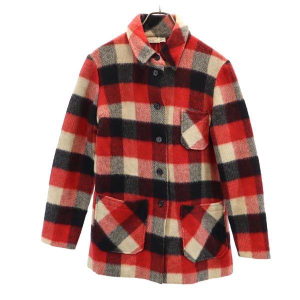 

RUSS 70s Vintage Made in USA Check Pattern Wool jacket M Navy Women Used