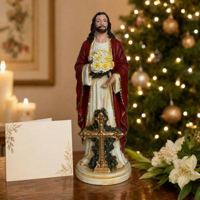 Jesusstaty med LED-upplysta blommor USB-driven Jesusfigur Välsignad