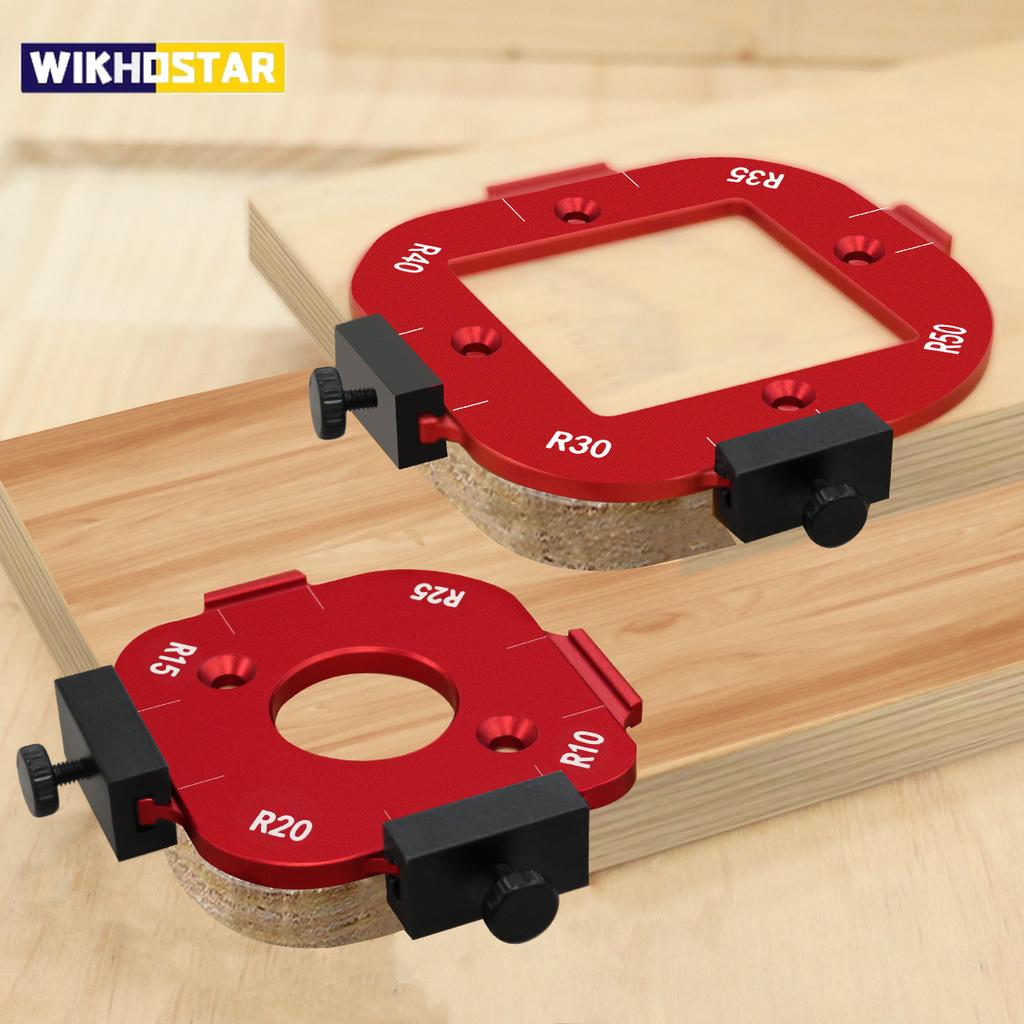 Aluminum Round Corner Radius Template Set - Router Table Jig for Woodworking, Arc Cutting Aid with Removable Clip, Sizes R10-R50