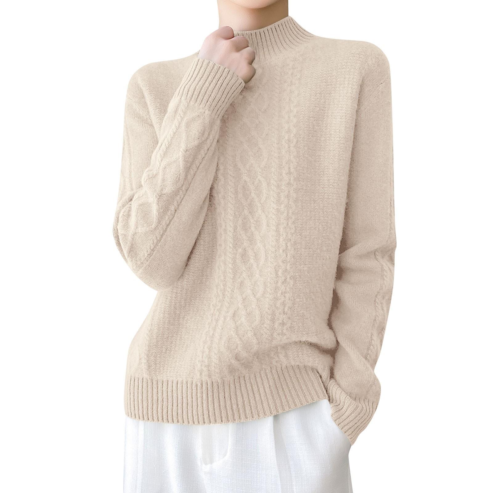 

Женский вязаный свитер с длинными рукавами и узором, полуводолазка M бежевый