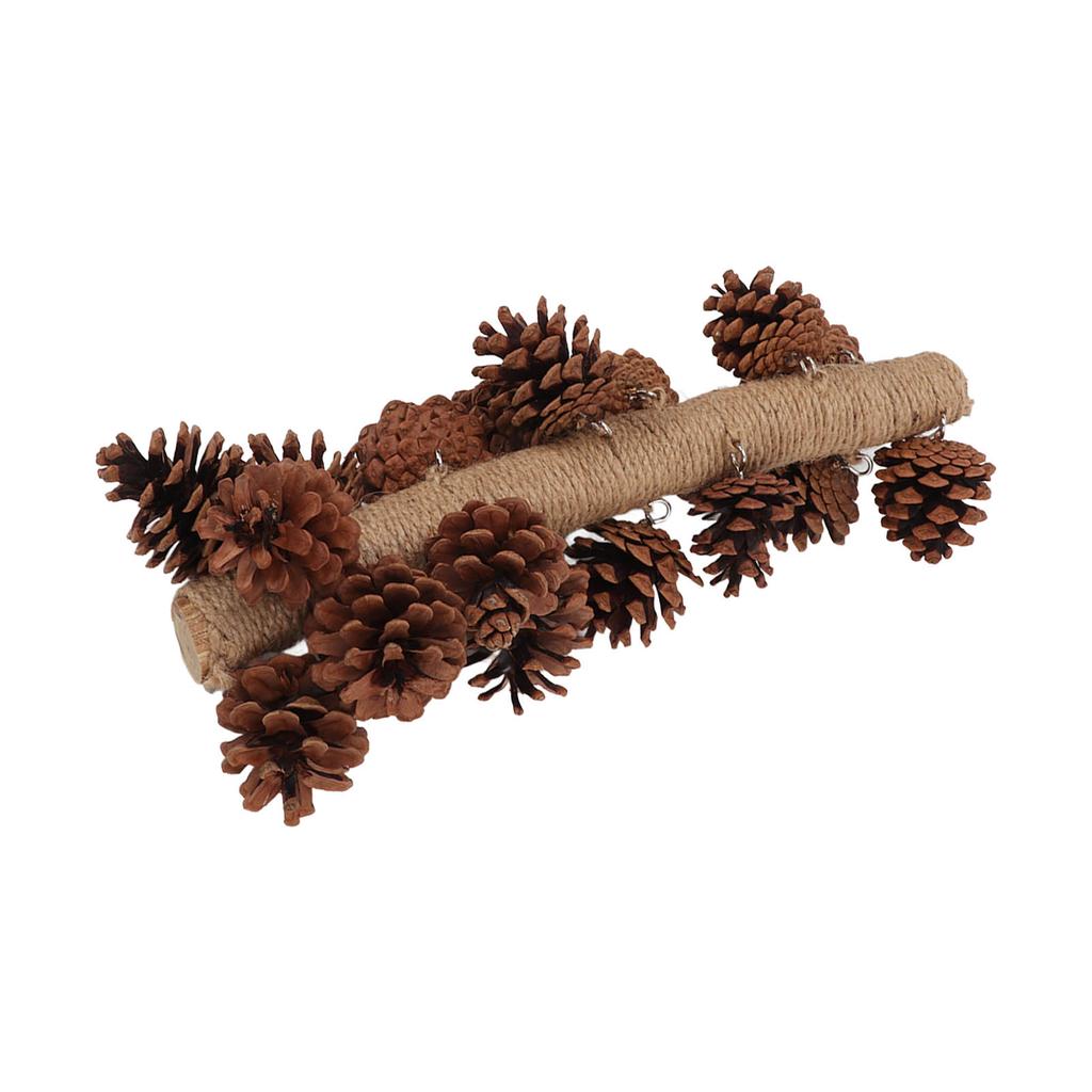 Birds Bite Toy Wooden Pine Cone Hanging Parrots Beak Grinding Toy with Metal Hook for Cage