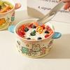 Cute Yogurt Binaural Bowl,New TCeramic Ableware for Home Use,Soup Breakfast,Oats,Fruit Salad Bowls,Halloween Christmas Gifts
