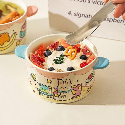 Cute Yogurt Binaural Bowl,New TCeramic Ableware for Home Use,Soup Breakfast,Oats,Fruit Salad Bowls,Halloween Christmas Gifts