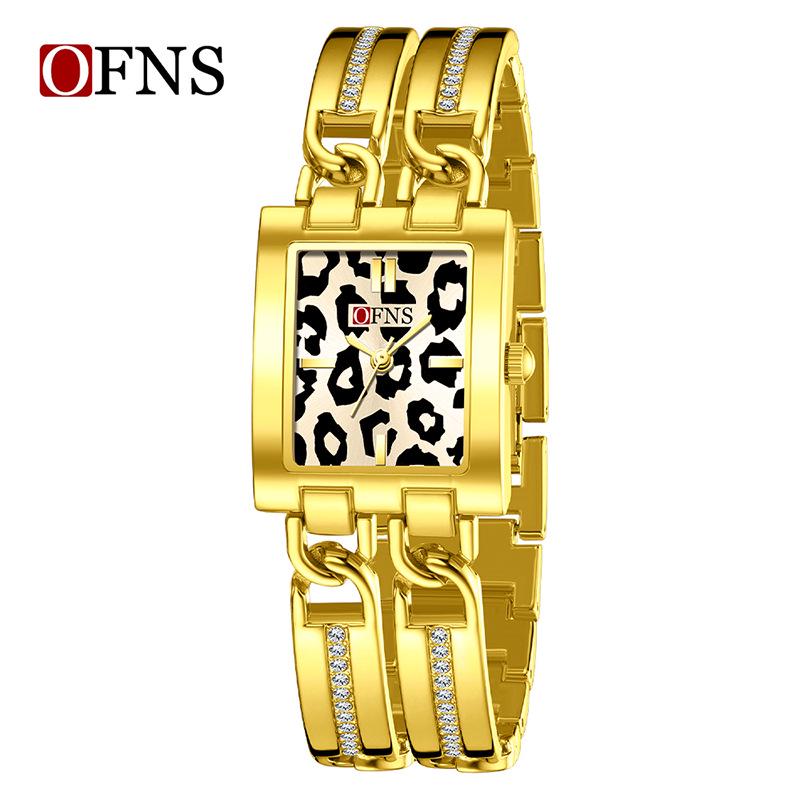 OFNS Высококлассные кварцевые часы: Леопардовый принт, Полые линейные маркеры, Классические квадратные женские наручные часы