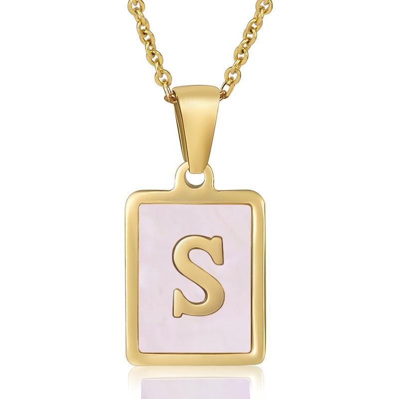 26 English Letter Necklace Women's Versatile 18K Natural Pink Shell Pendant Collarbone Chain 2026