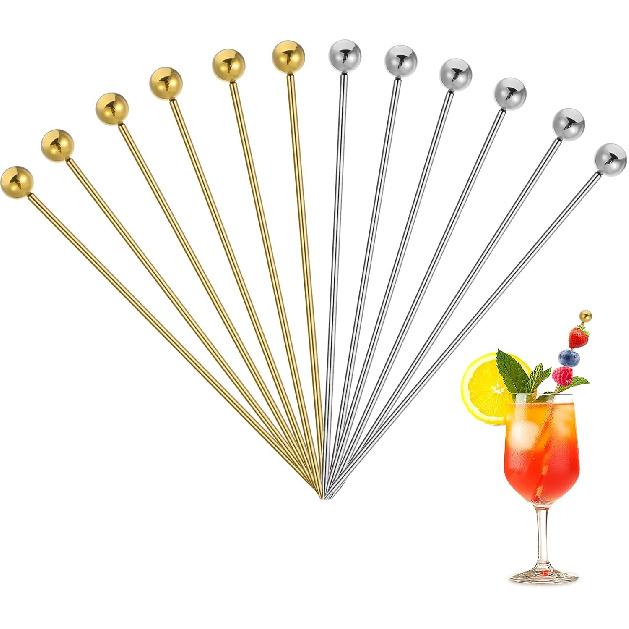 12PCS Martini Picks,Metal Cocktail Picks,Reble Stainless Steel Cocktails Pick, 2 Color Cocktail Pick for Drinks,Olives, Appetizers, Fruit Decoration,