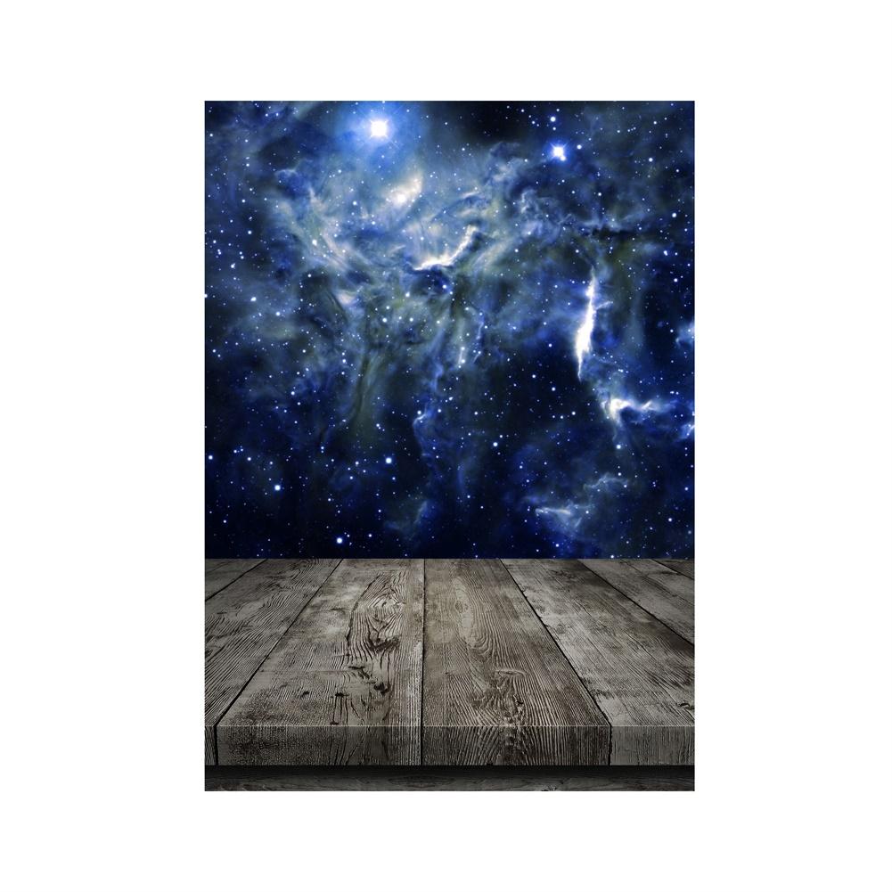 Starry Night Sky Theme Backdrop with Wooden Floorboard&Twinkling Stars for Photography,Weddings,Parties,Events Backdrop