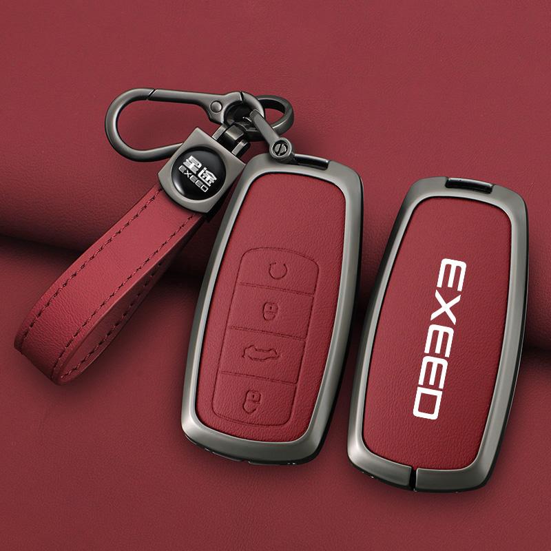 Zinc Alloy Car Dedicated Leather Key Case For Chery EXEED RX Suv 2023-Present Holder Shell Remote Keychain Accessories