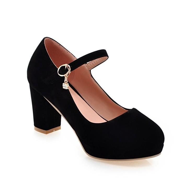 Early Spring High Heels Suede Water Table Buckle Shoes Large Size Single Shoes