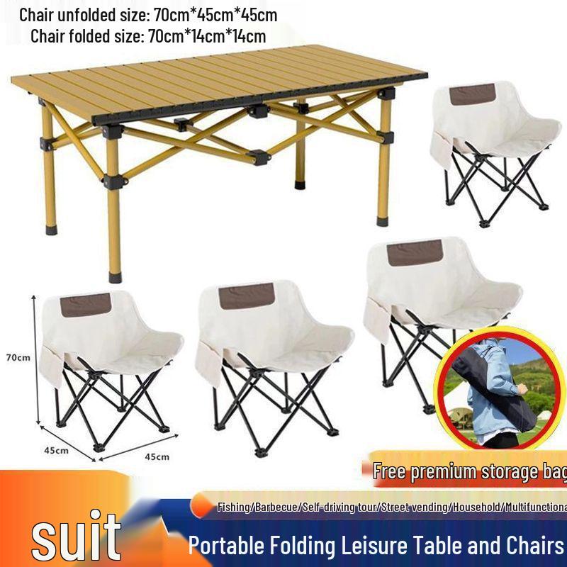 Folding Outdoor Table & Chair Set with Backrest - Portable Multifunctional Lounger for Camping & Home Use.