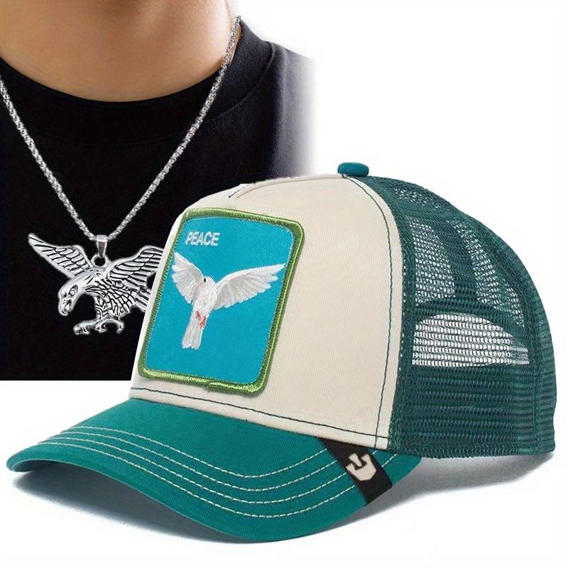 

Комплект из 2 предметов: бейсболка для мужчин и женщин, ожерелье с вышивкой в виде козы, голубя, утки, текилы, сетки, орла, ожерелье с подвеской в виде водителя грузовика, шляпа от солнца, сетчатая кепка синий