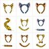 Tierkostüm Set Tiger Kostüm Zubehör mit Tigerohren Stirnband Schwanz Fliege für Weihnachten Halloween Cosplay Party