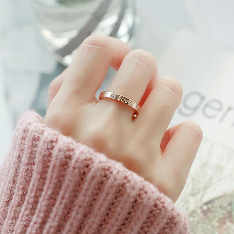 Rose Gold LOVE Rhinestone Couple Ring - Titanium Steel Fashion Jewelry