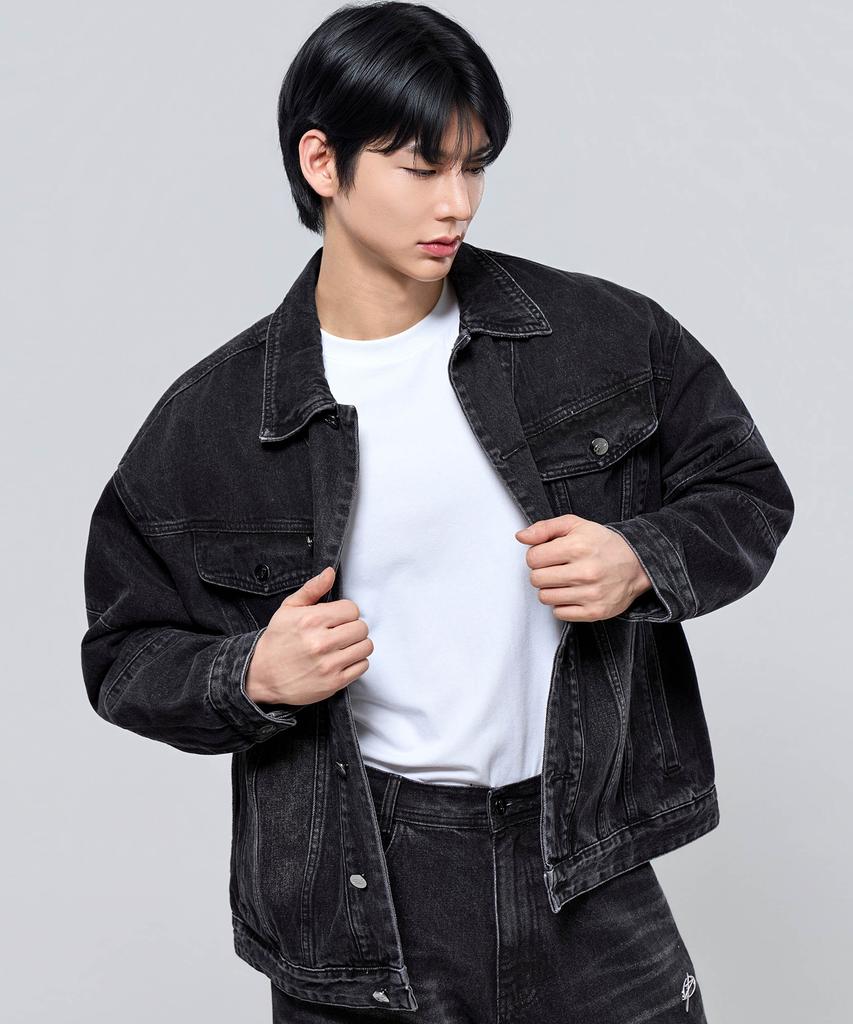 Physical Garments P2603 Washed Black Oversized Denim Jacket [Dark Denim]