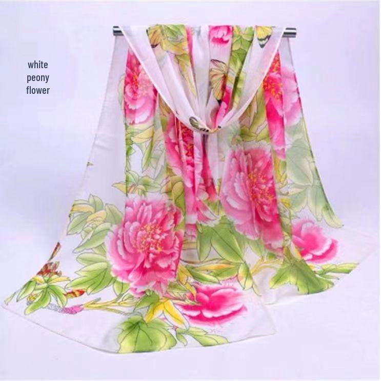 Spring & Summer Silk Chiffon Scarf for Women – Versatile, Fashionable, Sun-Protective, Printed Headscarf
