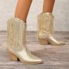 Women's Fringed Cowgirl Boots Concert Western Boot 2025 Spring Summer Vintage Cowboy Boots for Women Pointed Toe Mid-calf Boots