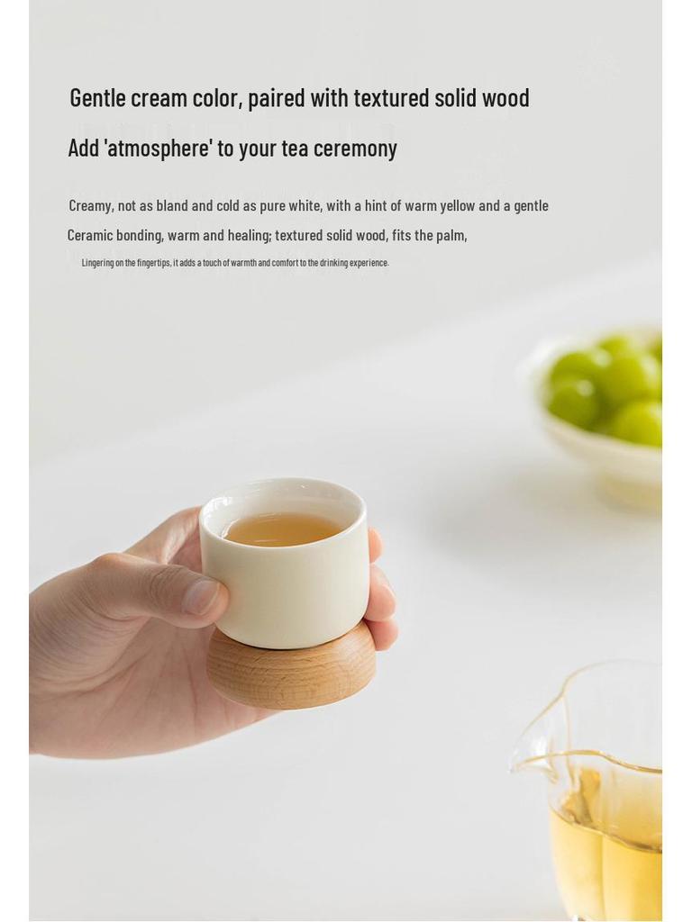Japanese Minimalist Wooden Teacup Gift Set - Cream Style for Women, Personal Use, Tasting Cup