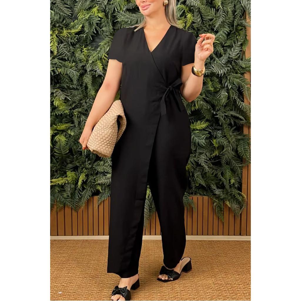 Female Casual Jumpsuit V-Neck Sleeveless Lace-up Jumpsuits for Women Fashion Office Holiday Womens Clothing Jumpsuits Summer