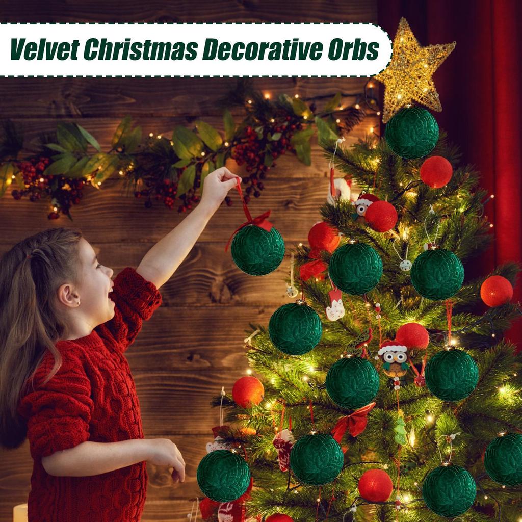 2025 Christmas Velvet Ball Hanging Pendant 9Pcs/set Flocked Christmas Ball Set for Winter Holiday Indoor Decoration