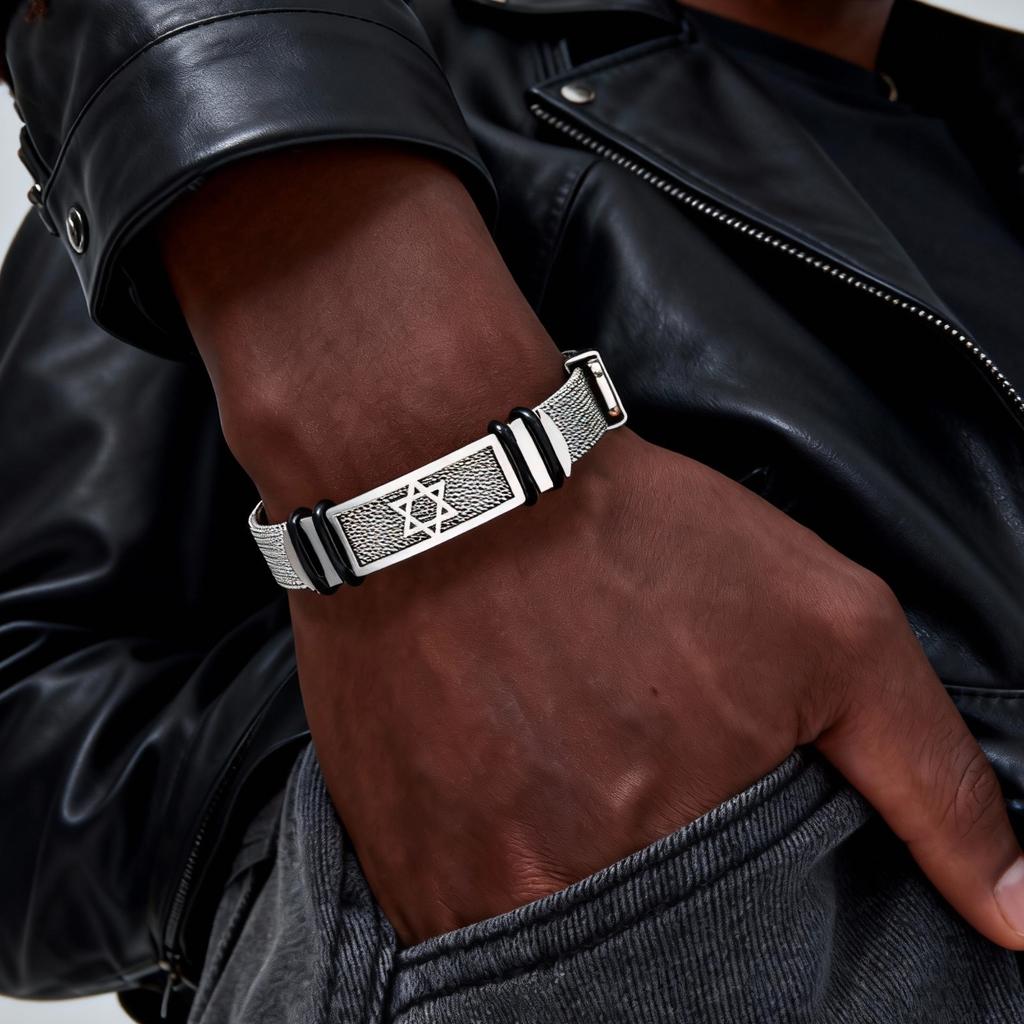 Hexagram Watch Strap Bracelet for Men,Stainless Steel Star of David Wristband,Trendy New Jewelry Gift