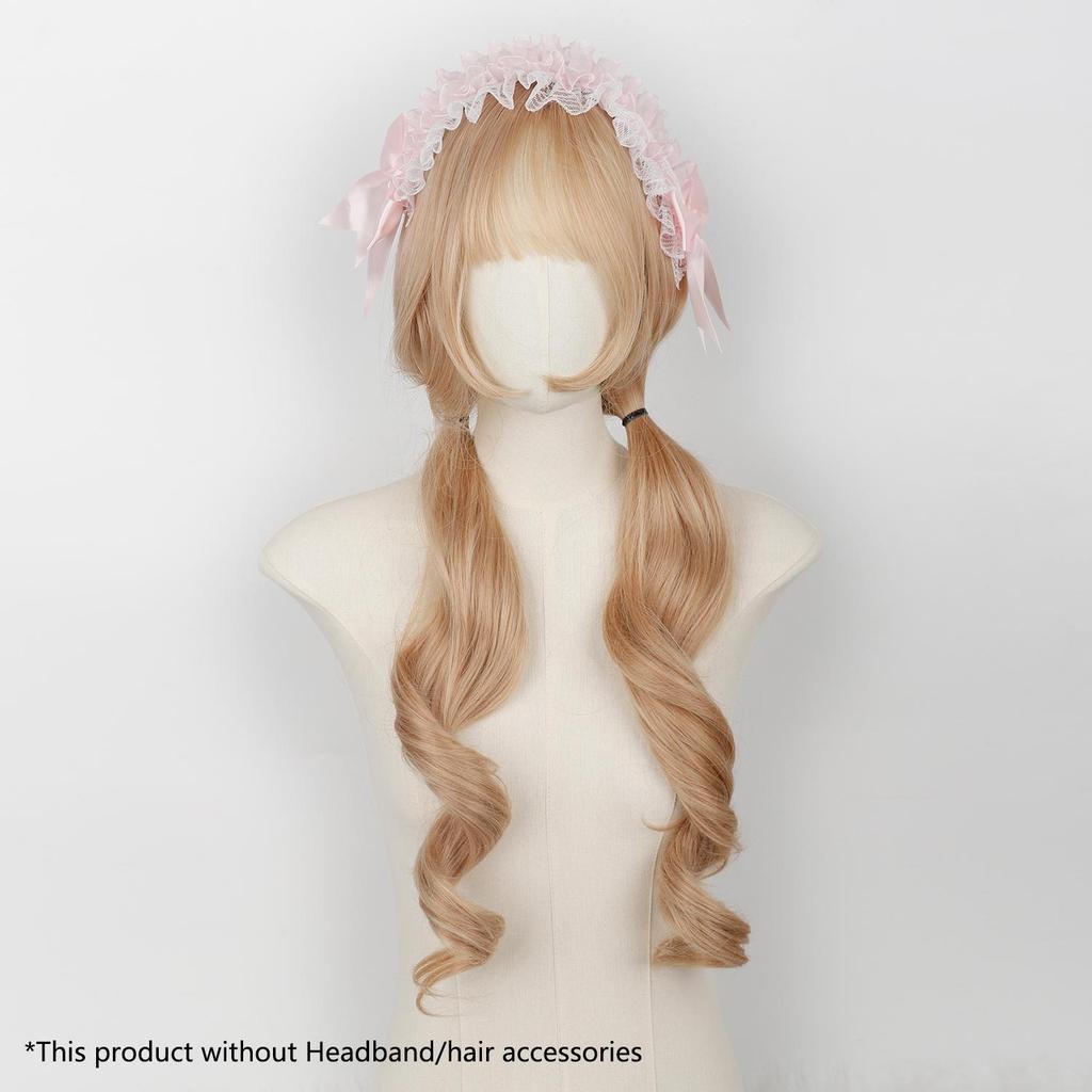 Synthetic Cute Lolita Wig Bunches Golden Brown Blonde Hair Wigs with Bangs Female Natural Wavy Long Hair Anime Cosplay