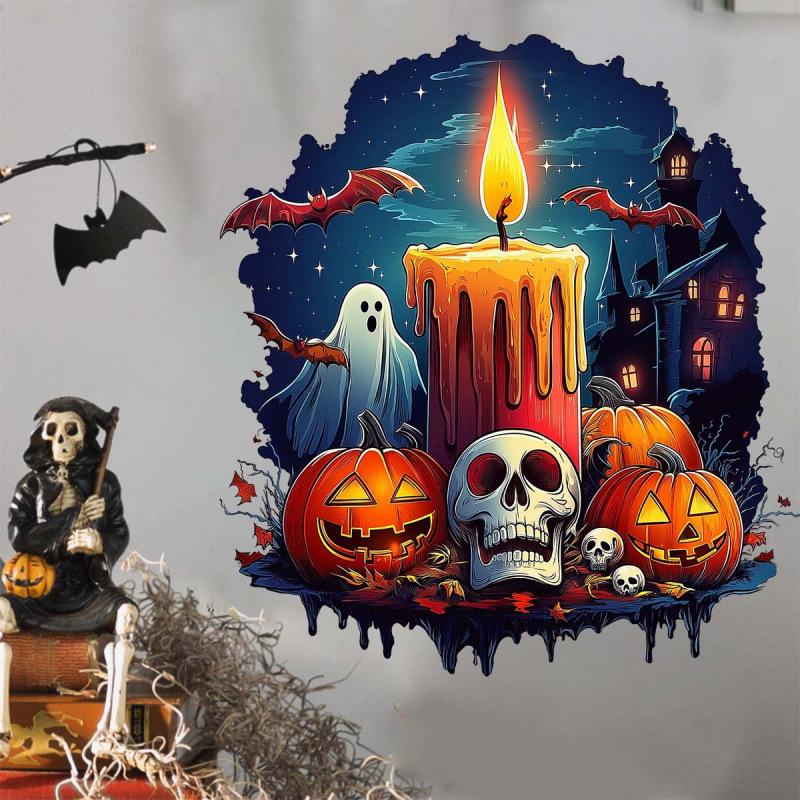 Pumpkin Wall Break Halloween Horror Candle Sticker - Removable, Self-Adhesive
