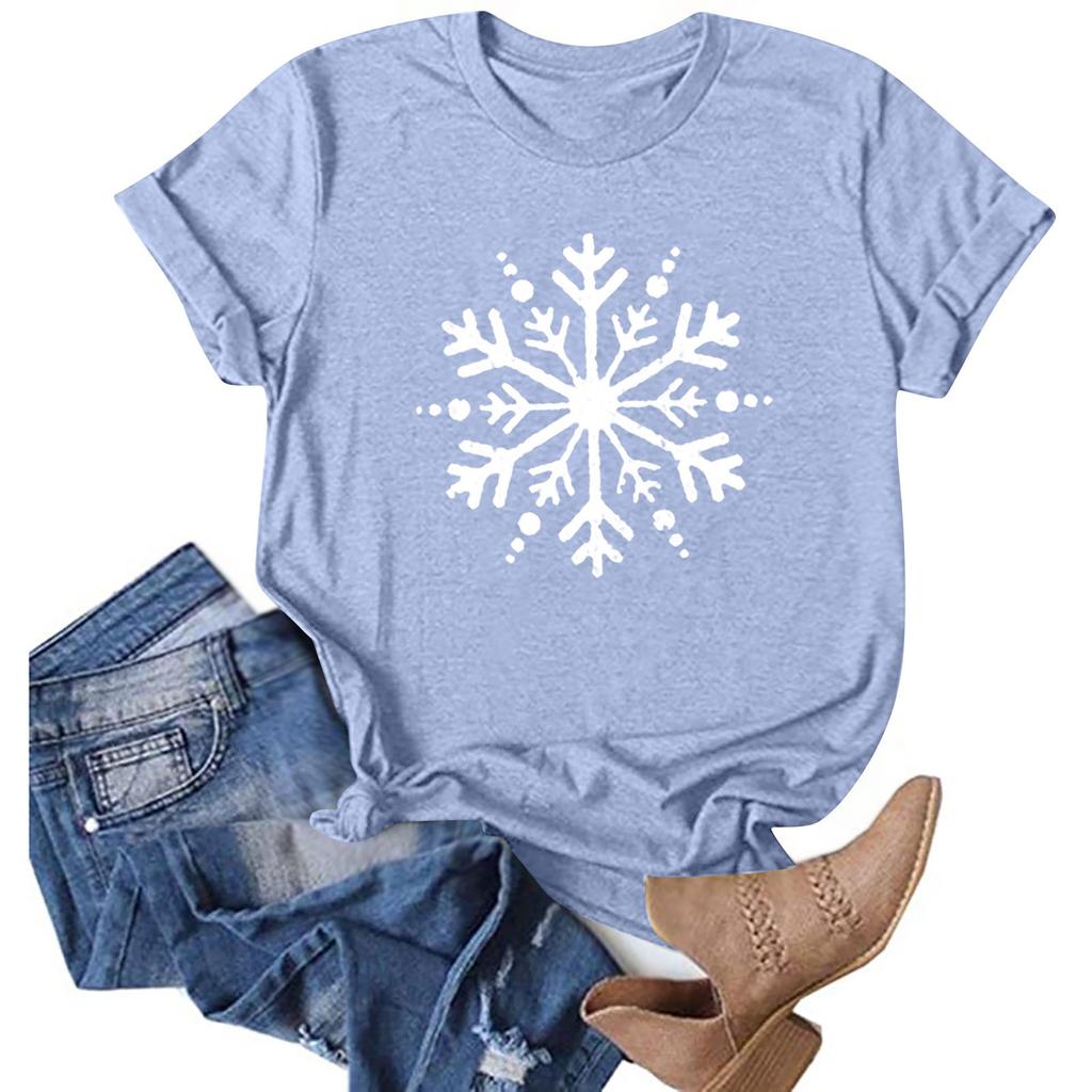 Women's T-Shirts Cute Snowflake Graphic Shirts Short Sleeve Funny Print Tee