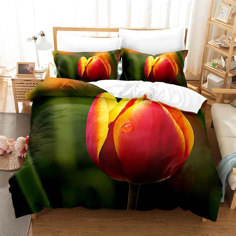 Tulip Quilt Cover 220x240 Duvet Cover Set Double bed 200x200cm 3D Flower King Bedding Sets Twin Size 3PCS 2PCS Single 140x210