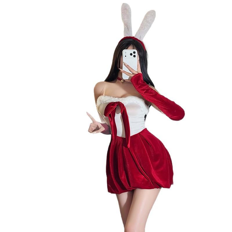 Christmas Dress Up Sexy Pure Lust Bow Dress Cosplay Bunny Suit New Year's Red Robe Woman