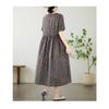 Women's Printed Cotton and Linen Short Sleeved Dress, Loose Retro Long Skirt, Summer