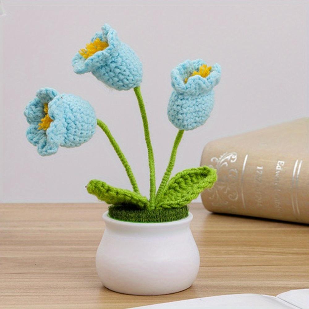 2 Pcs Knitting Crochet Bell Orchid Flowers Potted Plants for Wife Girlfriend and Women, Handmade Flowers for Car Decoration Home Decoration