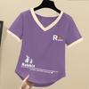 Women's Korean Style Color Block Cotton T-shirt – Loose Fit, Short Sleeve, Versatile Summer Top