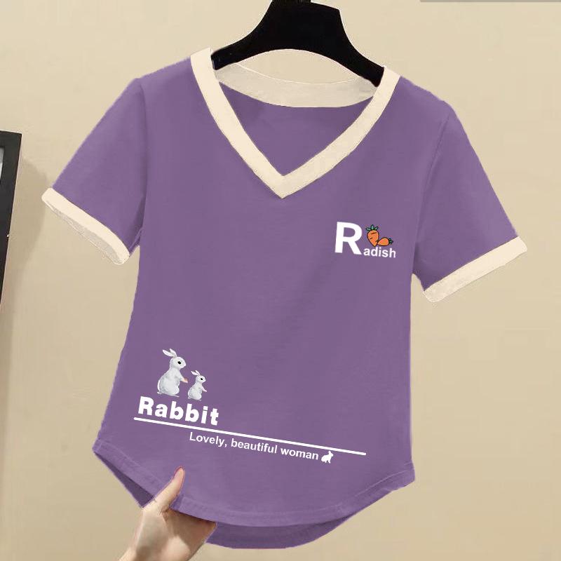 Women's Korean Style Color Block Cotton T-shirt – Loose Fit, Short Sleeve, Versatile Summer Top