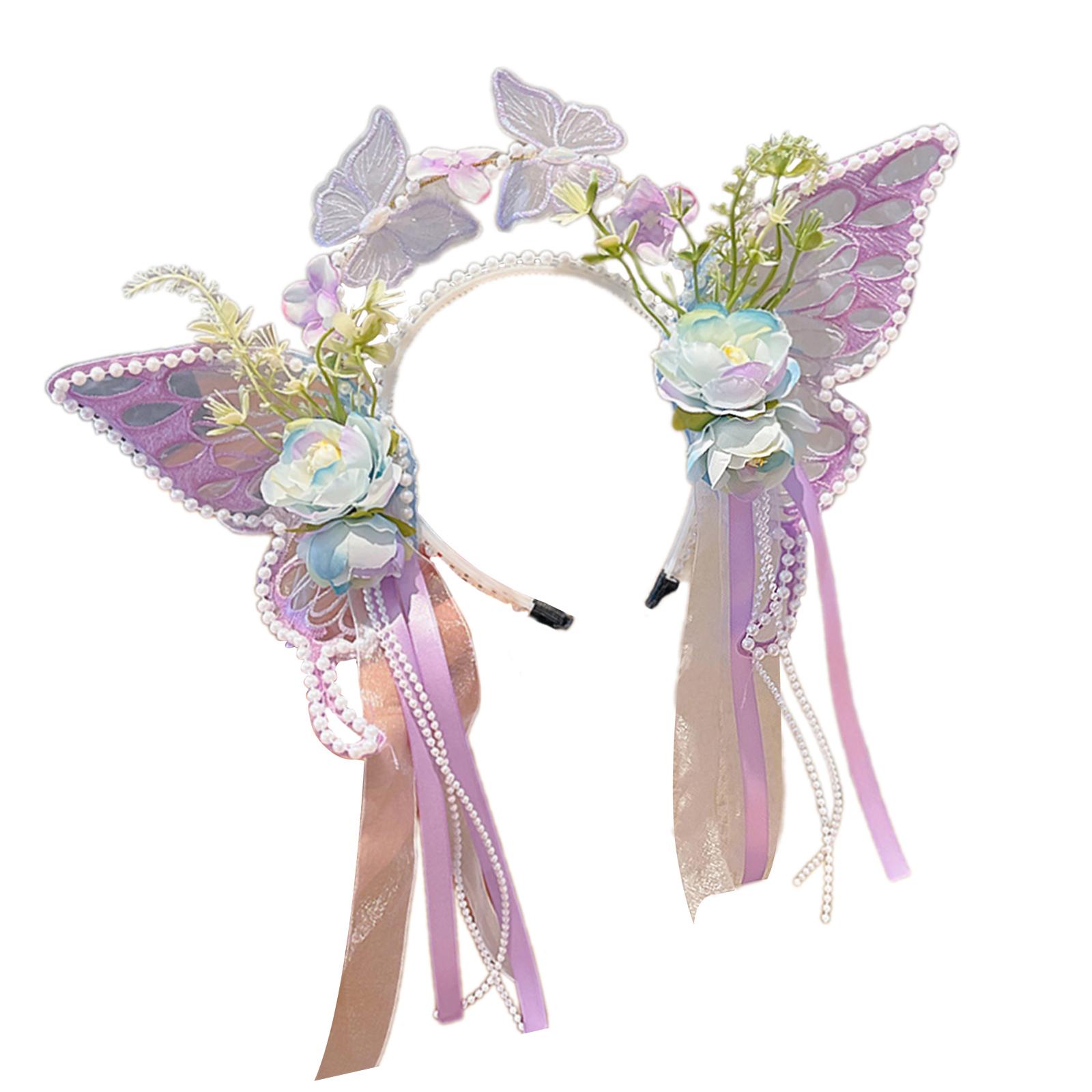 

Elegant Hairband Princess Pearls Handwoven Headpieces for Pageant Prom Party Shows Flower for Evening Dress фиолетовый