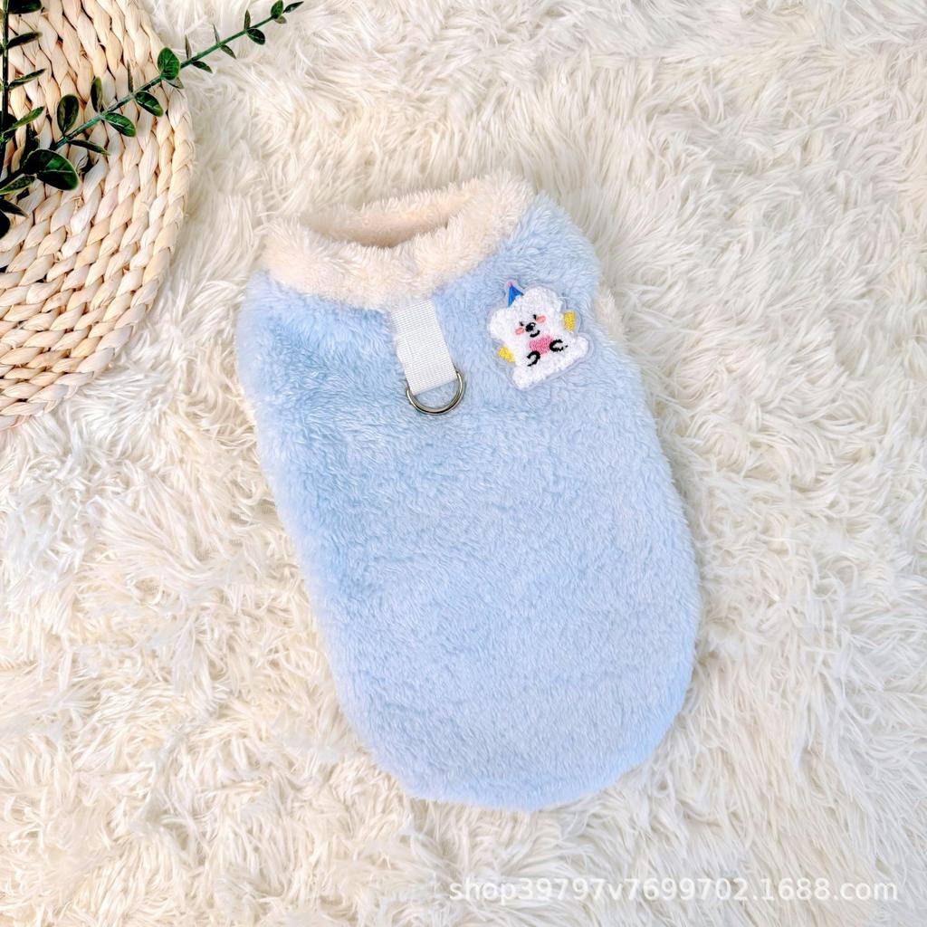Autumn and winter pet cat clothes dog double-sided velvet thickened thermal vest with traction buckle to prevent hair loss small dog