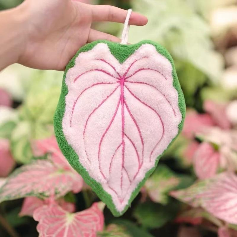 Plant Leaf Hand Towel, Hanging Type Kitchen Bathroom,Portable Towel Rag Water Suction Cleaning Plant Handkerchief Towels