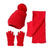 3Pcs/Set Women Winter Hat Scarf Gloves Set Plush Ball Decor Rhombus Texture Knitting Hat