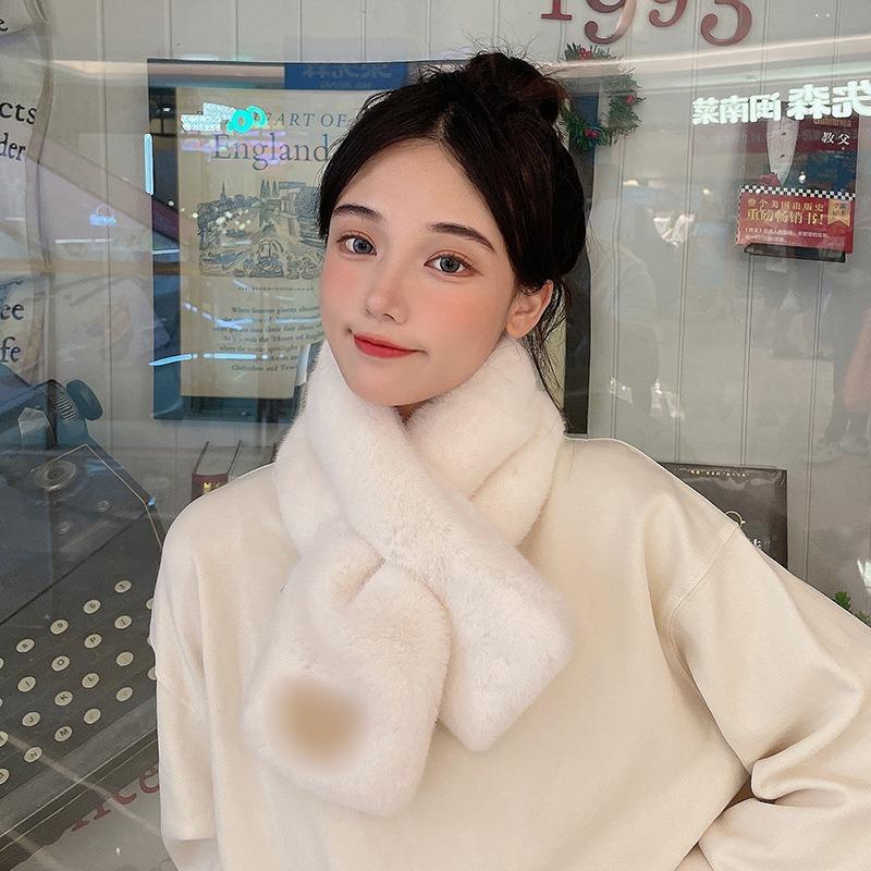 Imitation Rex Rabbit Hair Scarf Female Autumn and Winter Cute Bear Thickened Warm Student Solid Color Fluffy Scarf Neck Protection