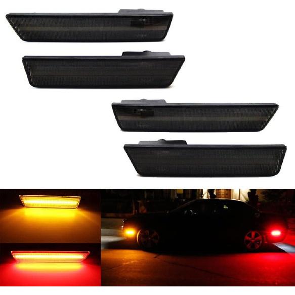 GTINTHEBOX for 2008 2009 2010 2011 2012 2013 2014 Dodge Challenger Clear Lens Amber/Red Front Rear Full LED Side Marker Light,Replace OEM Sidemarker