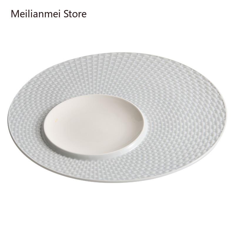 12 Inch White Ceramic Plate Home Main Dish Plate Creative Circular Cold Plates Kitchen Dining Bar Tableware Dinner Plates