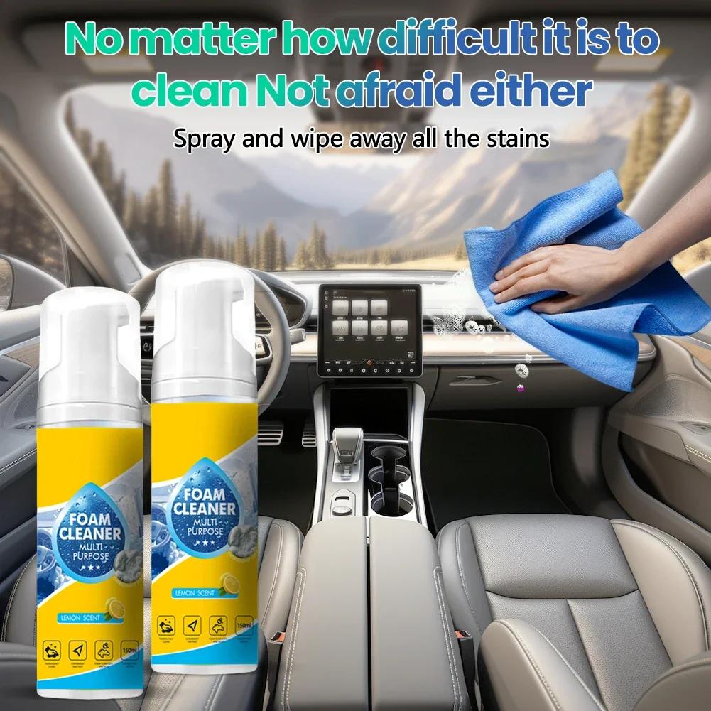 Car Interior Cleaning Kit 150ml Portable Cleaner With Wipes Sponge For Auto Seats Upholstery Carpet Dashboard Plastic Leather