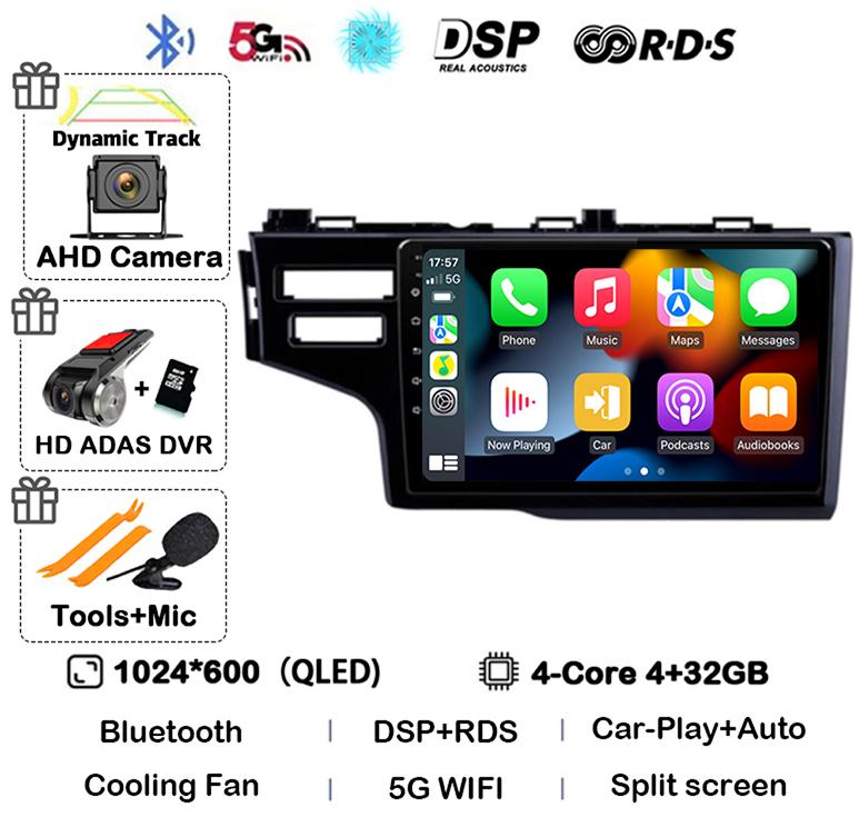 Android 14 Carplay Auto For Honda Jazz 3 2015-2020 Fit 3 GP GK 2013-2020 LHD Car Radio Multimedia Player Stereo GPS Head Unit 4G