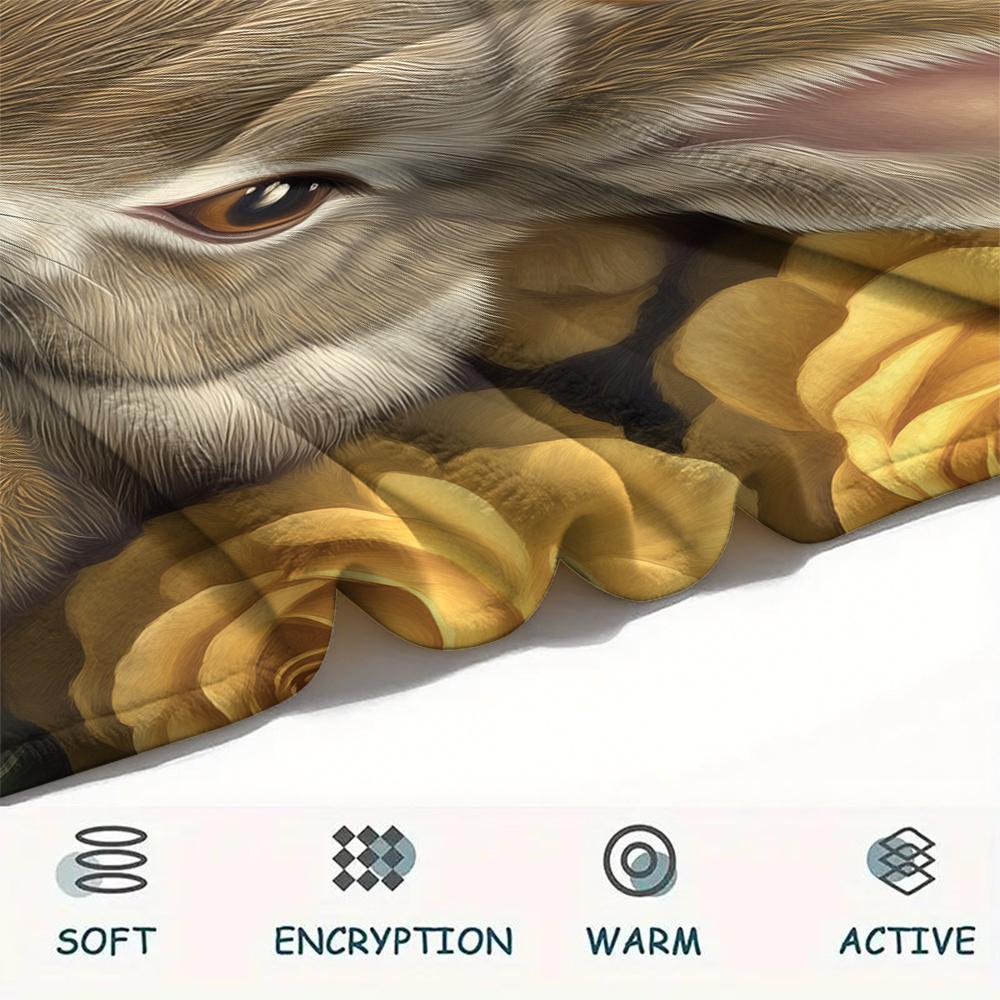 Rabbit and Flowers pattern Flannel Blanket, High quality Comfortable for All Seasons, Home Decor, Warmth and Comfort, Perfect for Gifts.