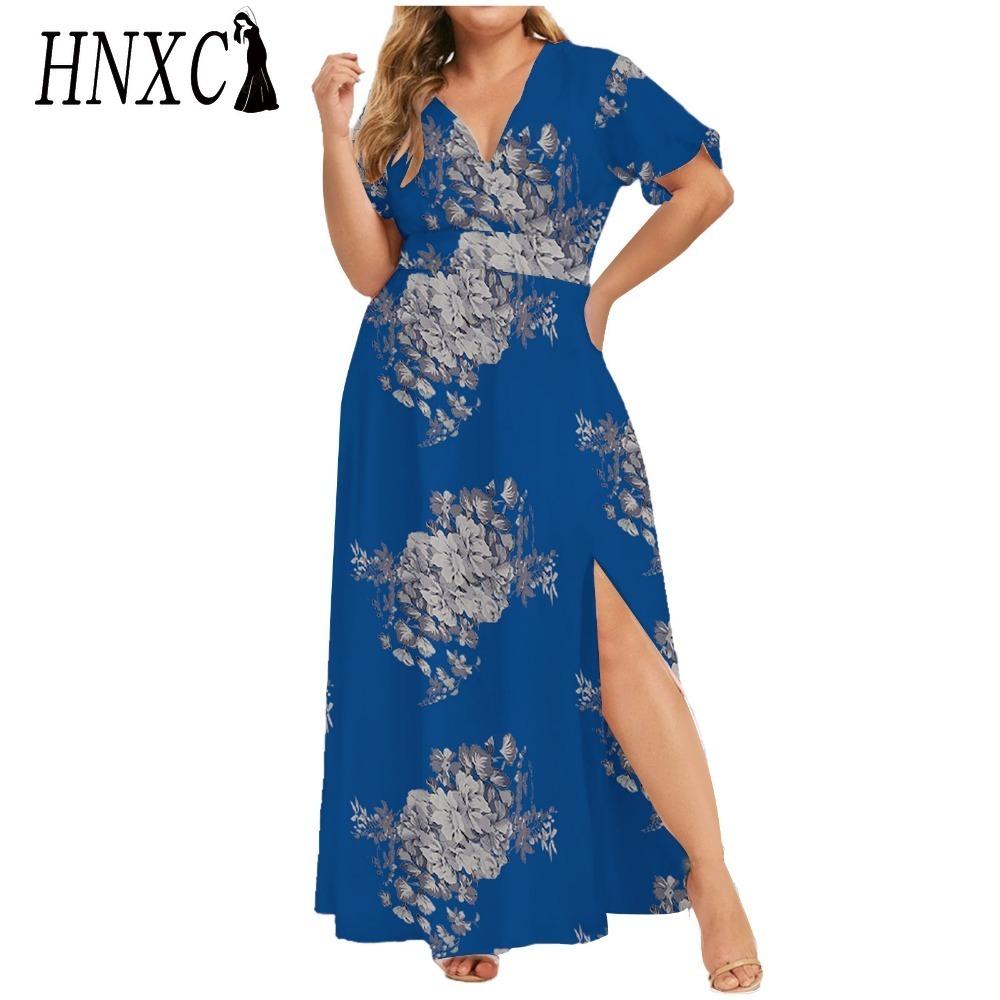 

HNXC L-5XL Женская мода Лето Весна Короткий рукав V-образный вырез Повседневные платья XXXXL