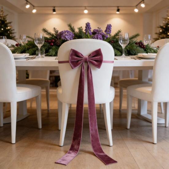 Chair Sash Bow Reusable Chair Back Velvet Bow Universal Wedding Events Banquet Anniversary Bridal Banquet Party Dining Chair Cover Decoration