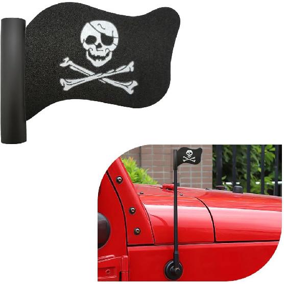Povtii Pirate Flag Car Antenna Topper, Skull Crossbones Partern Automotive Antenna Topper, Cool Pirate Flag Shaped Auto Antenna Ball for Most
