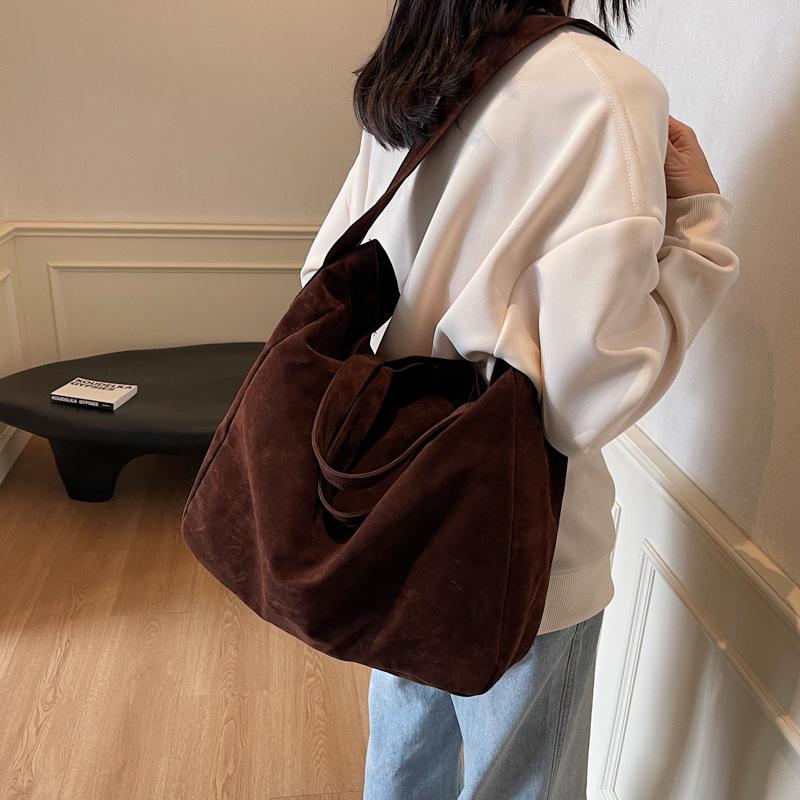 Large Capacity Velvet Tote Bag Zipper Solid Color Popular Fashion Handbag Soft Simple Commuting Shoulder Bag