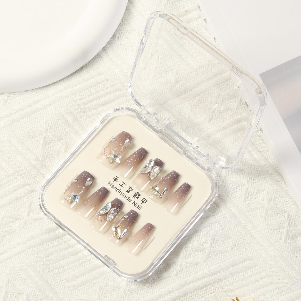 Pure Hand-dressed Armor New Year White Long Love Nail Art Patch Butterfly Full Diamond Luxury Hand-made Nail Clip