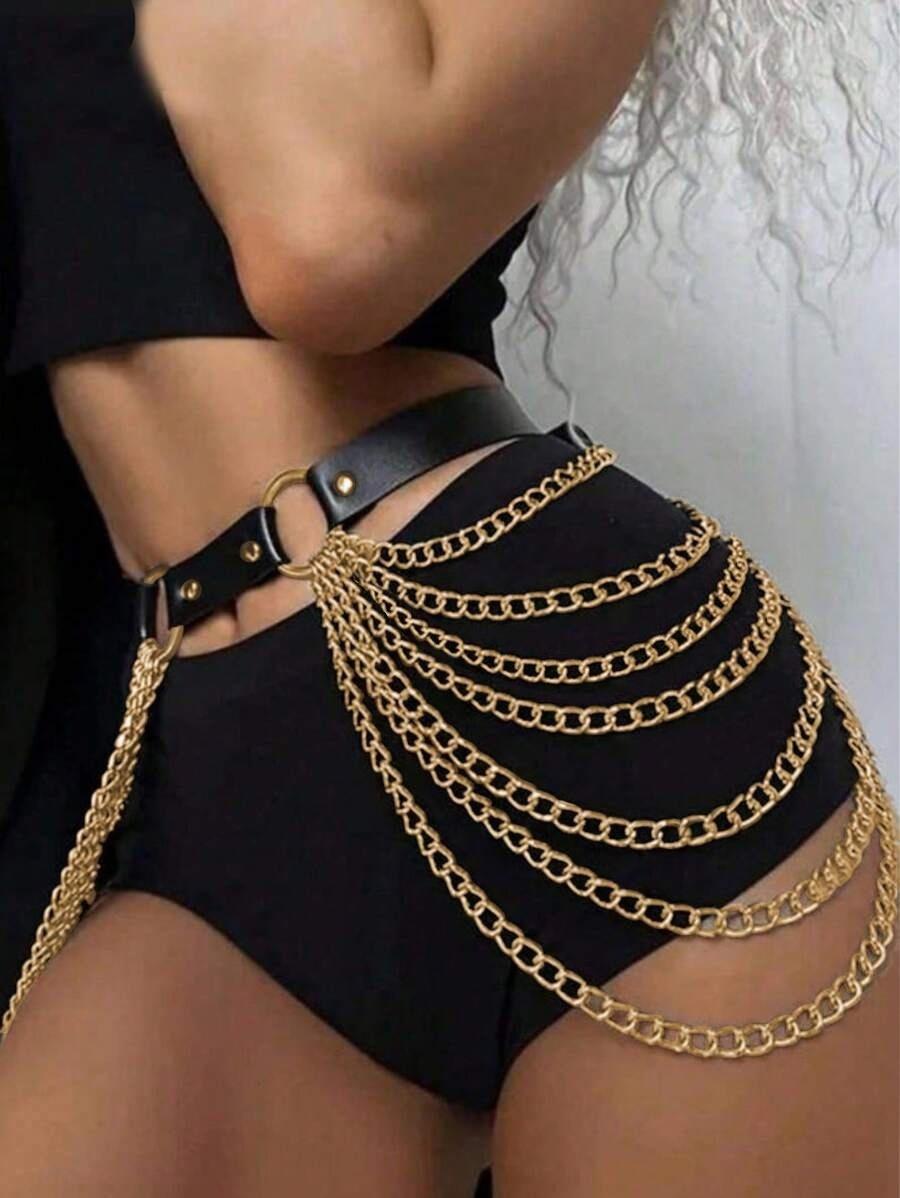 

Готический панк черный пояс из искусственной кожи с бахромой, регулируемая портупея-поясная цепь для женщин, аксессуар для фестиваля Хэллоуин в стиле рокабилли 99cm