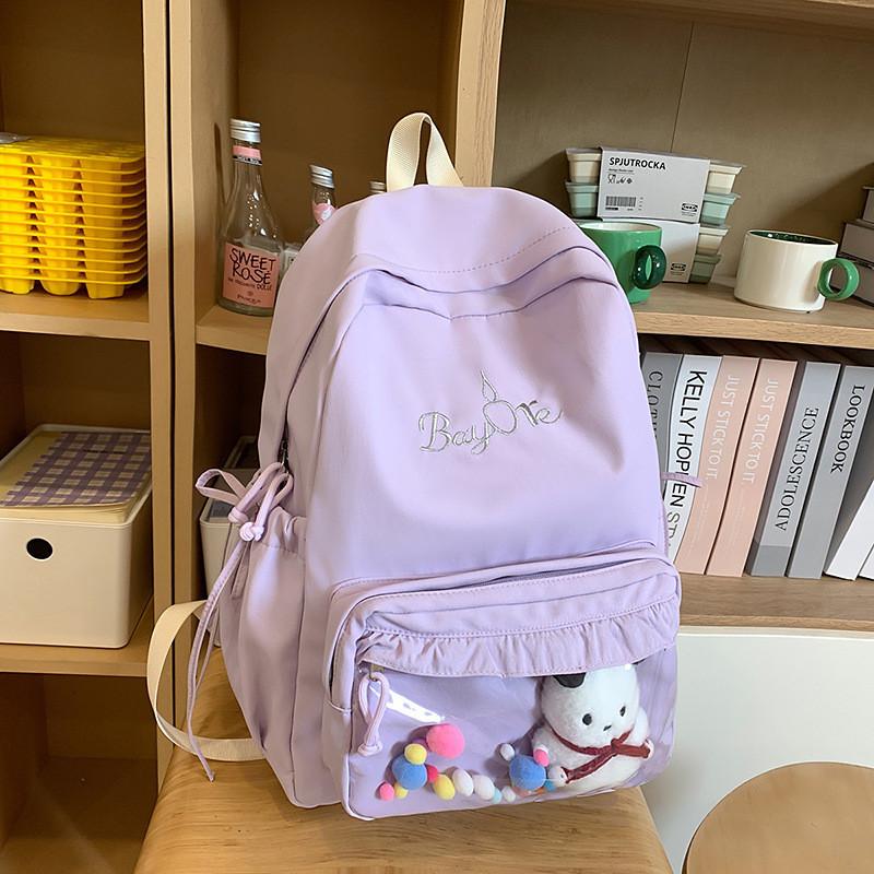 Simple Color Solid Letter Candle Embroidery Student Backpack With Pendant Small фиолетовый
